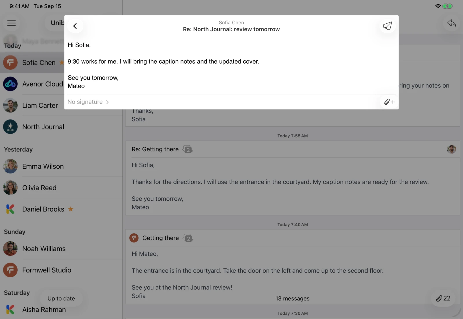 Unibox on iPad: Read and write in the same window.