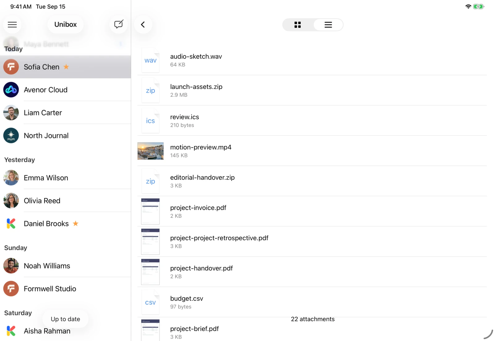 Unibox on iPad: Unibox shows you all attachments from a sender in one place.