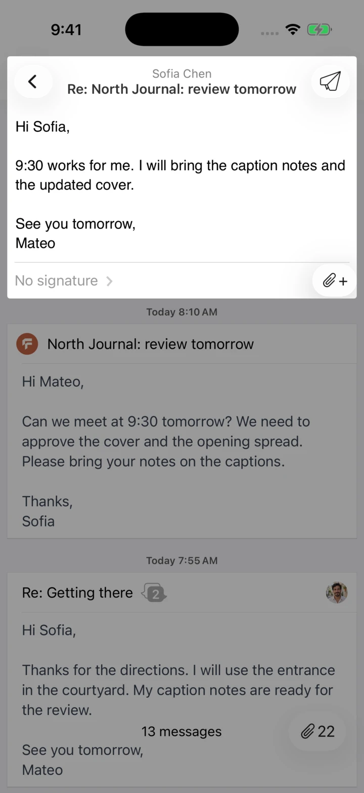 Unibox on iPhone: Read and write in the same window.
