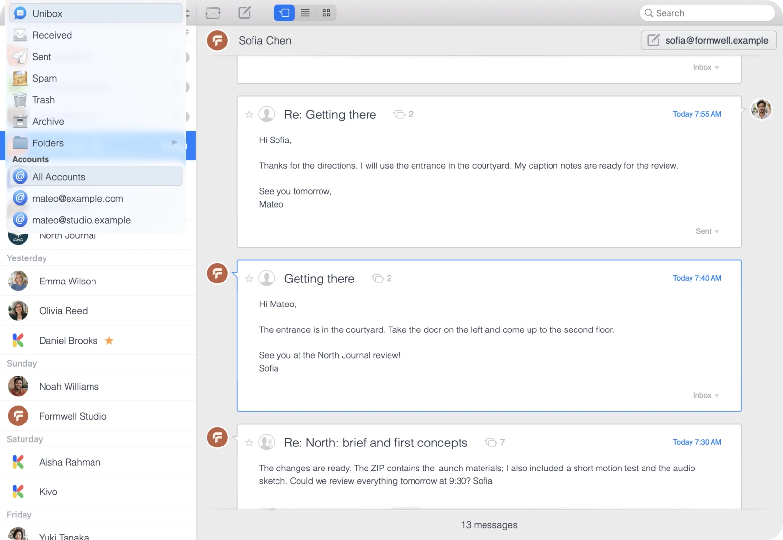 Unibox on Mac: Unibox brings emails from all your accounts into one overview.