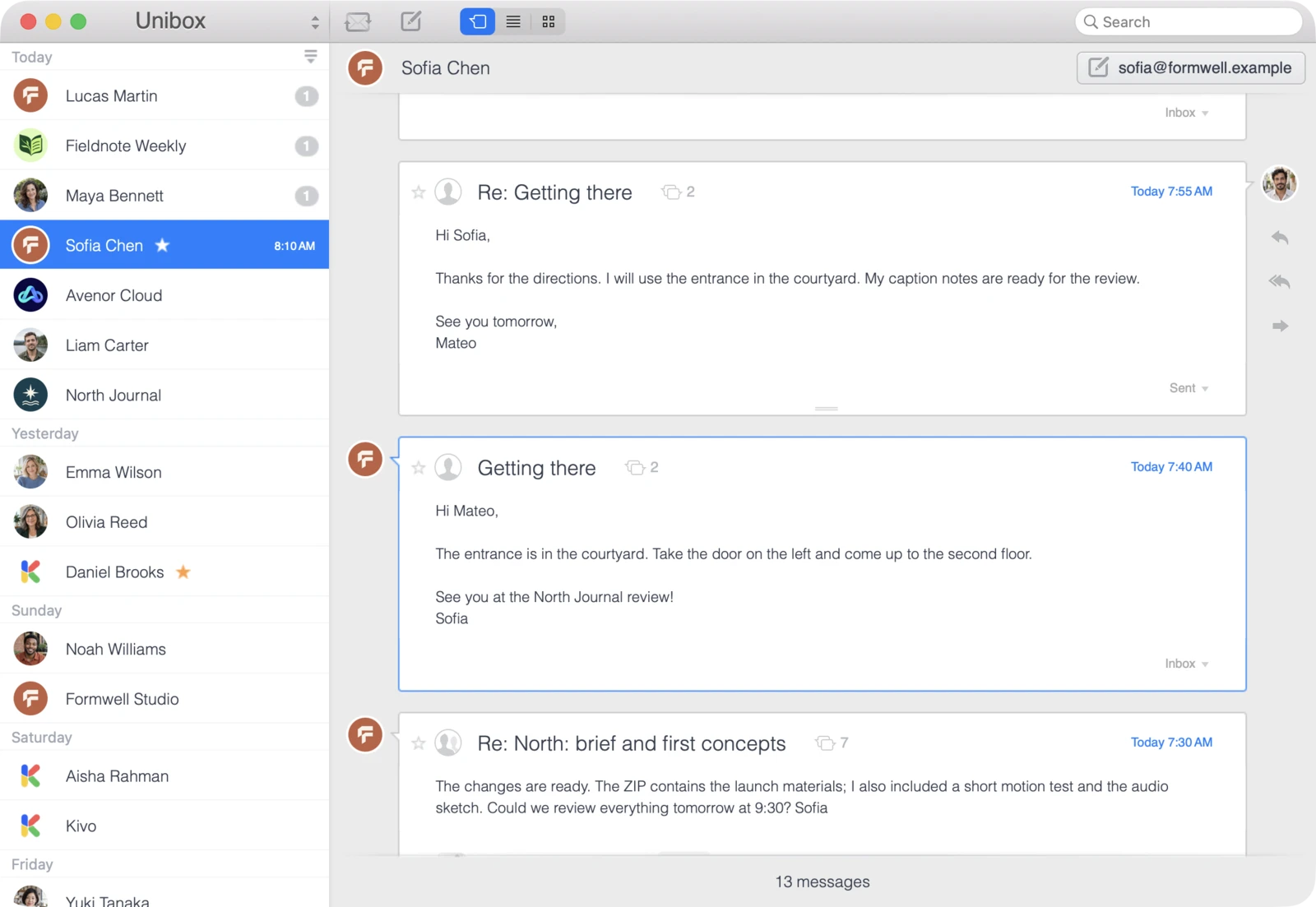 Unibox on Mac: Unibox groups your emails by sender.